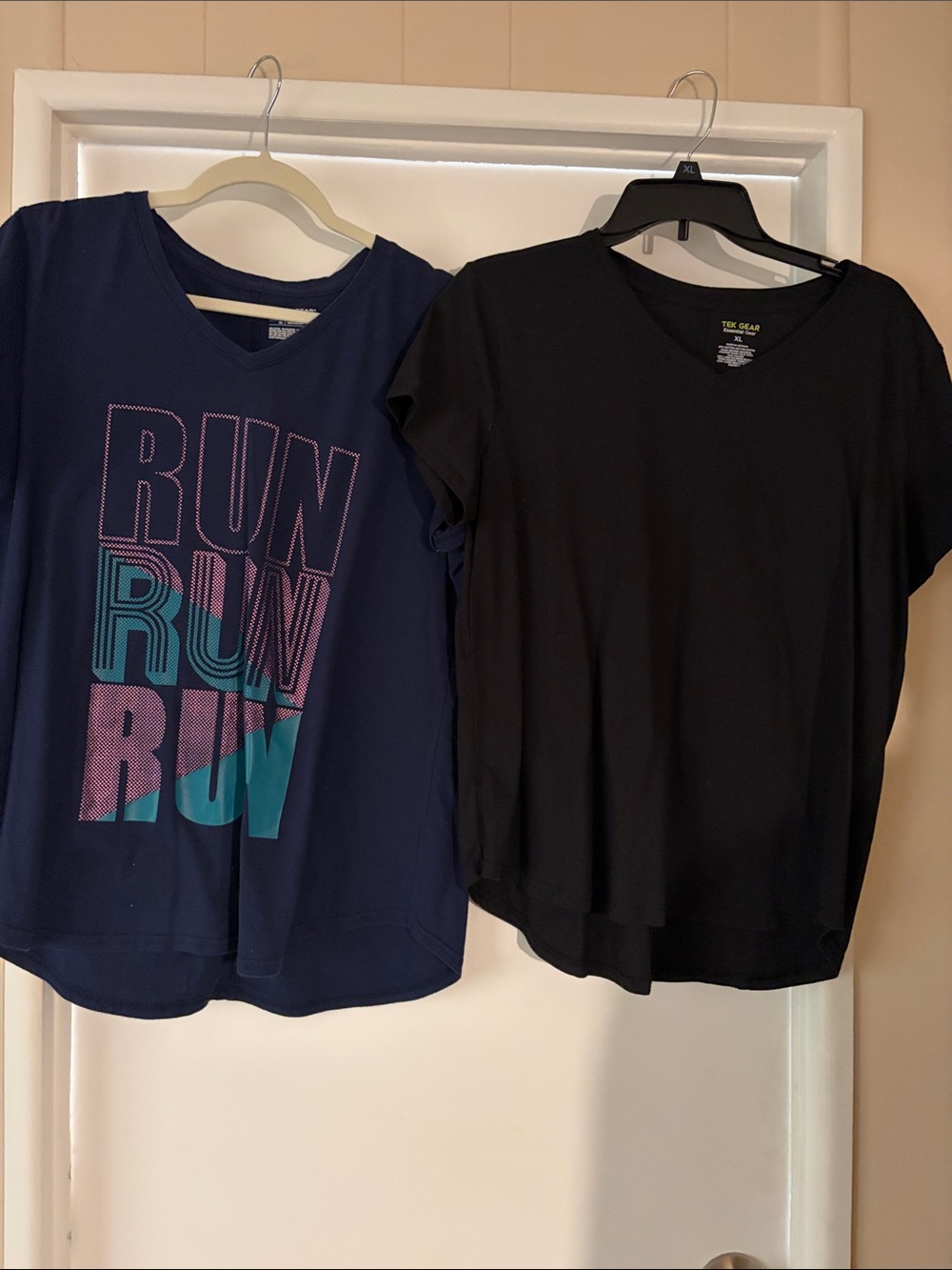 tek gear Black V-Neck Tee (Black) and Navy V- neck with print xl